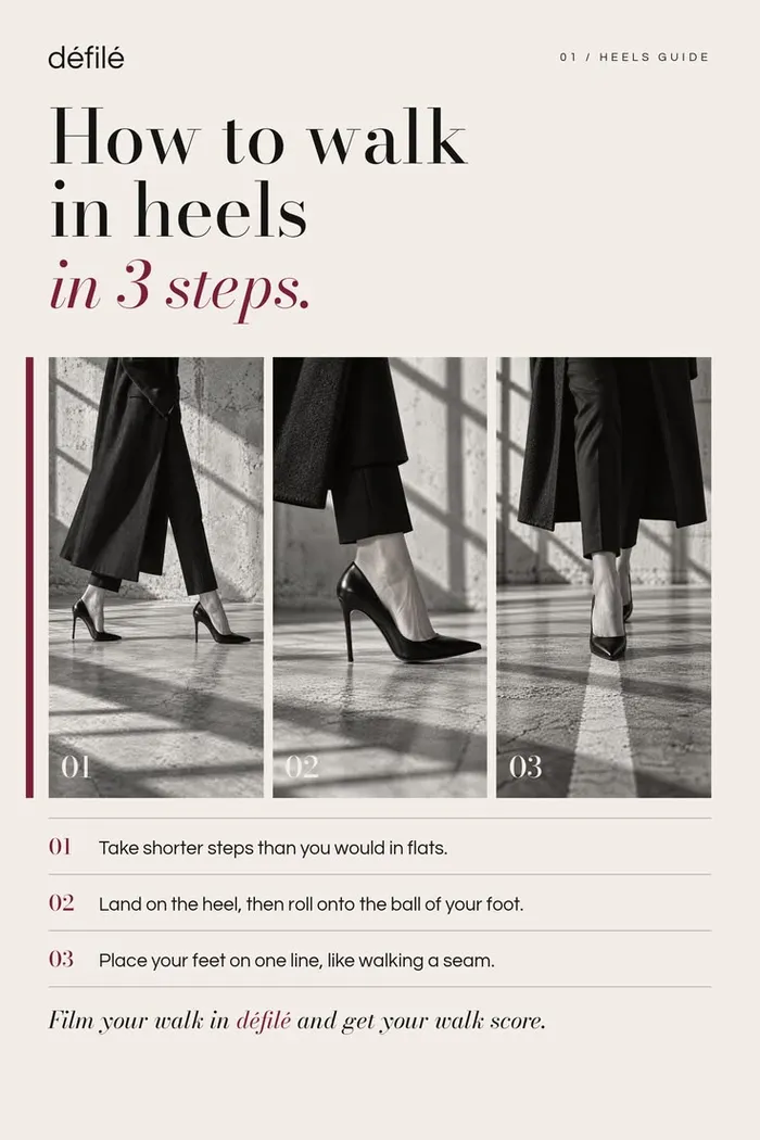 How to walk in heels in 3 steps: shorter steps, heel then ball, one line