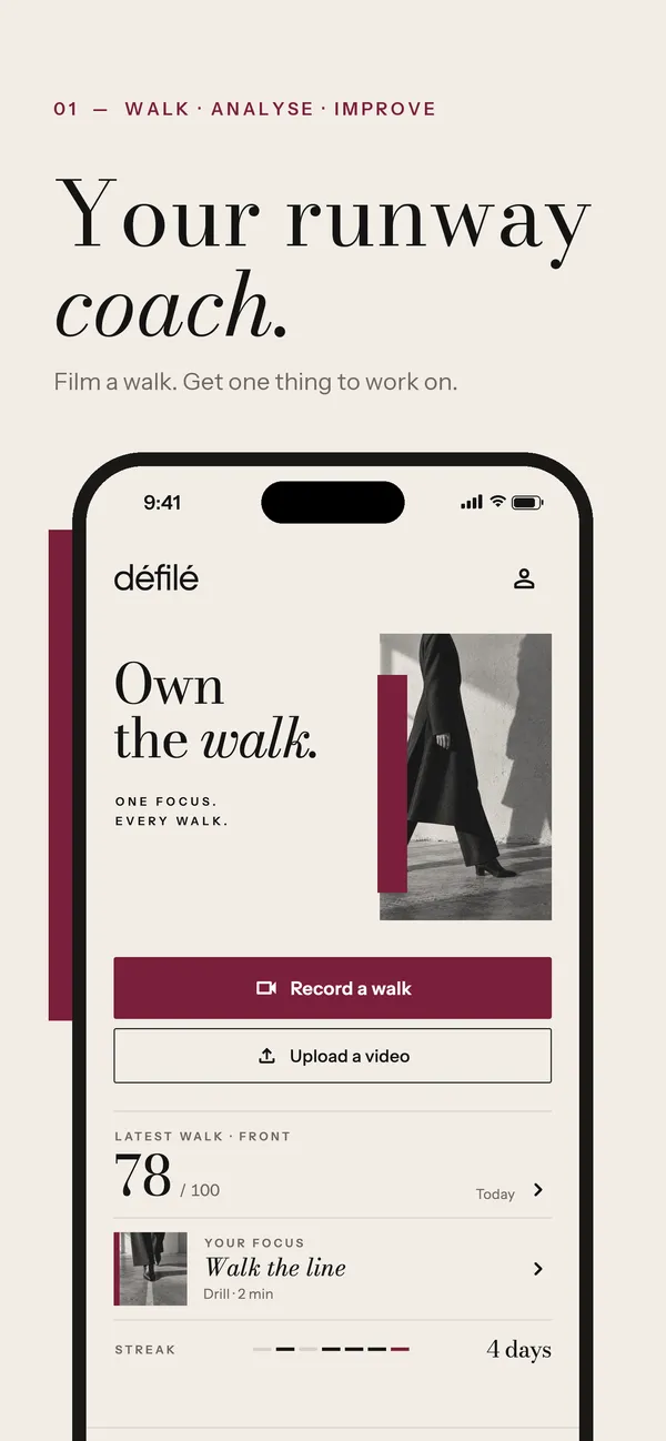 Défilé home screen with a walk score of 78